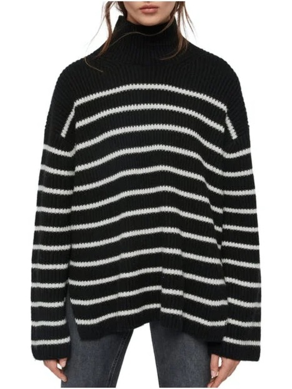 All Saints Mari Roll Neck Striped Wool and Cashmere Blend Sweater